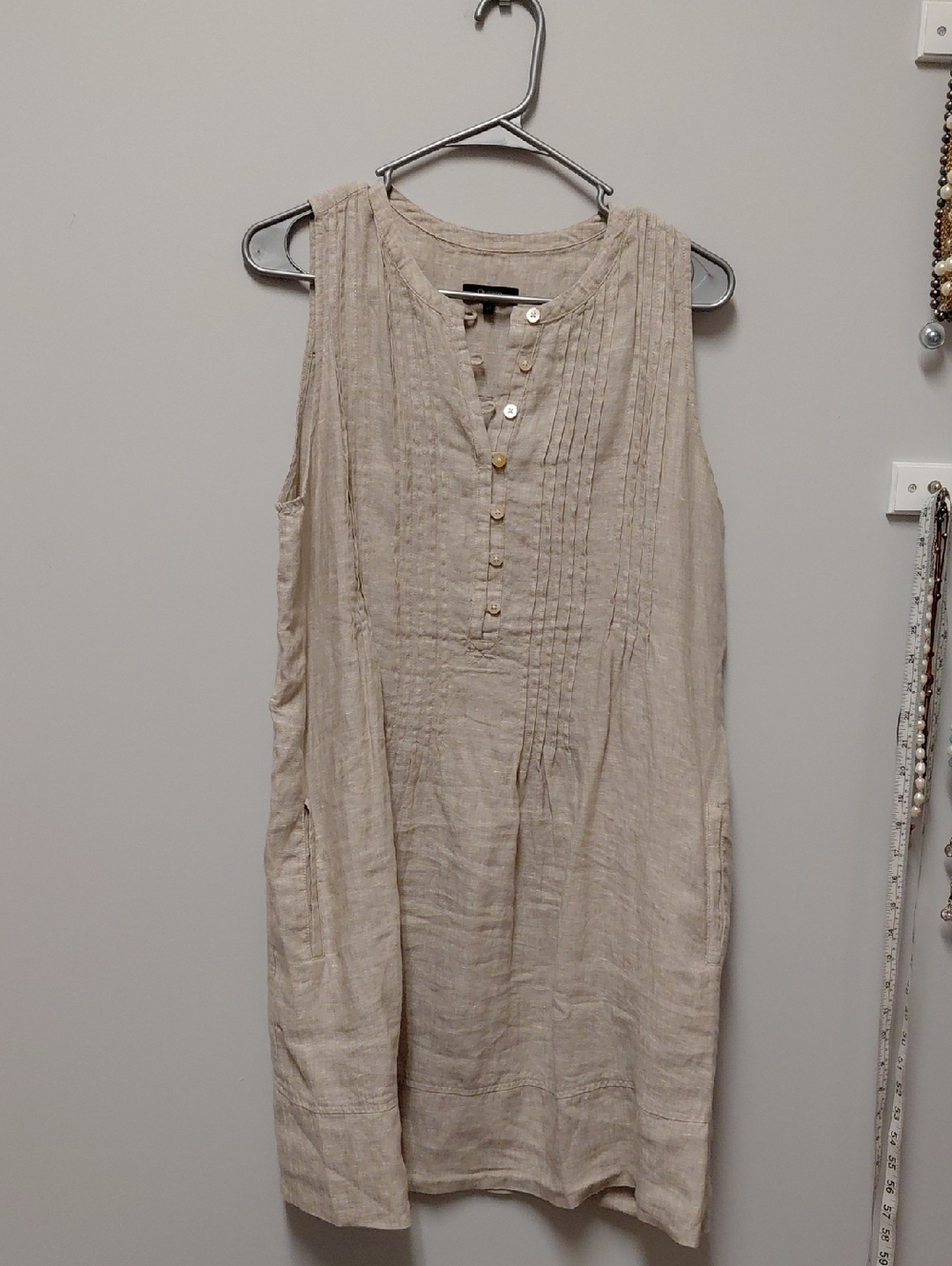 Quince Sleeveless Pintuck Linen Mini Dress in Natural - Picture 6 of 8